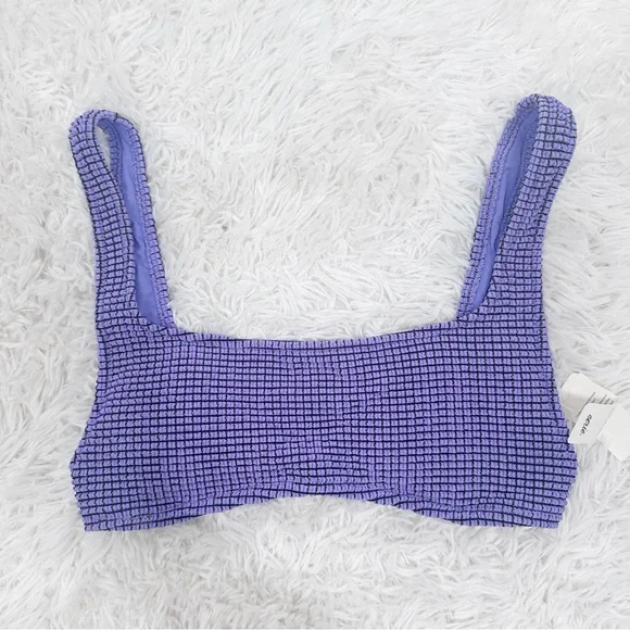NWT Aerie Scoop Purple Textured Bikini Top Size Small Swimsuit Black Gold - Picture 1 of 4